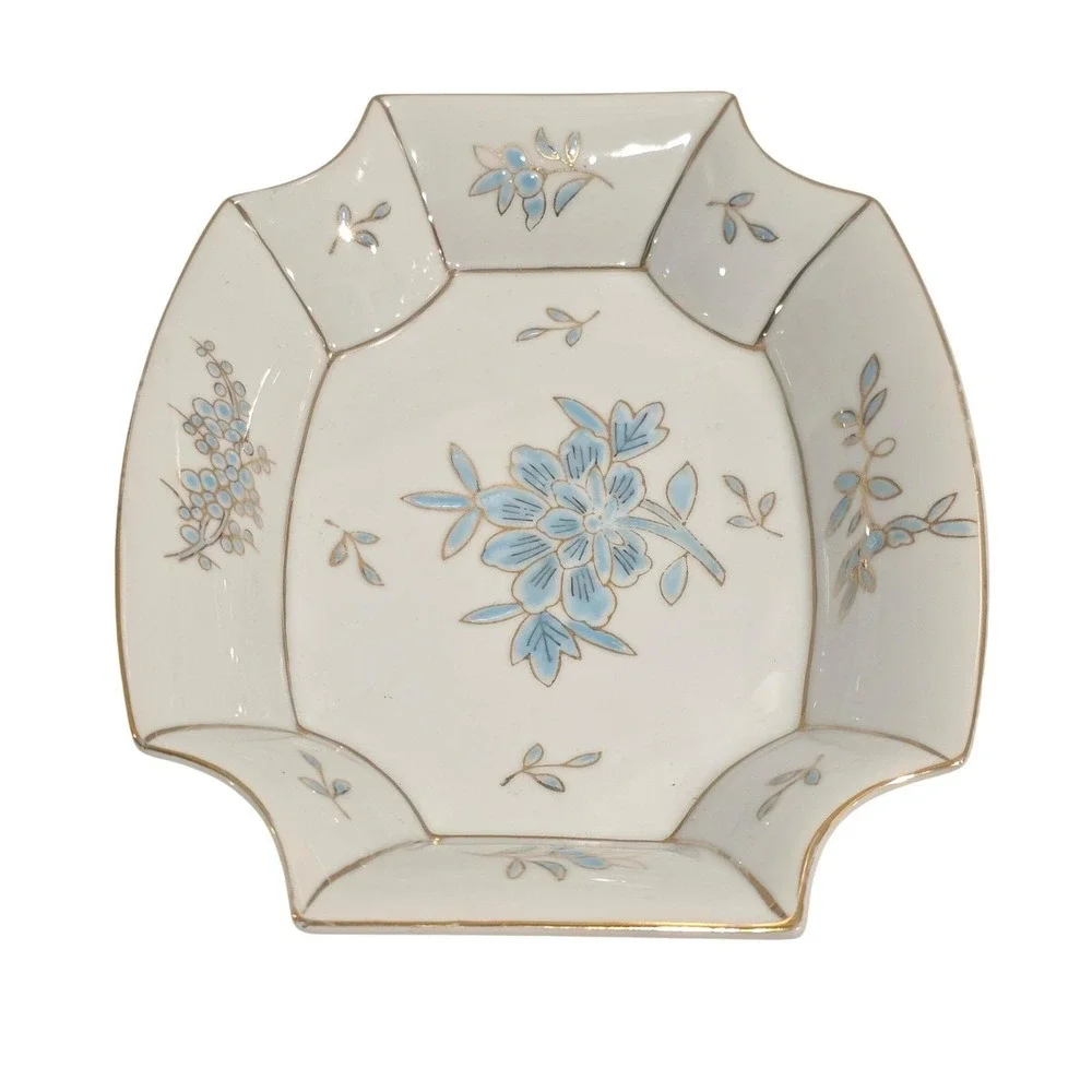 Vintage‎ LJ of Japan Porcelain Trinket Jewelry Tray Keepsakes Vanity Decor Blue